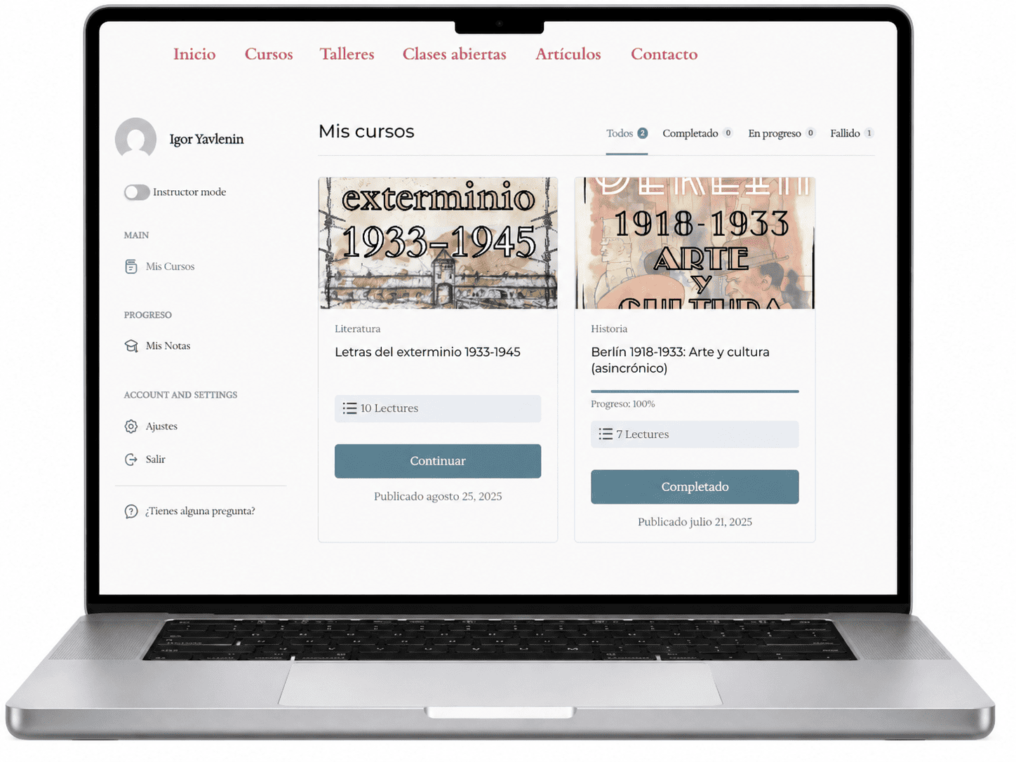courses in the student s personal account
