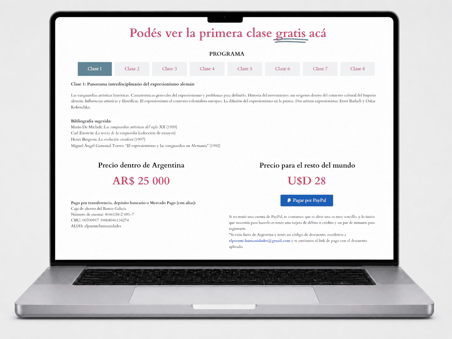 custom section with course payment via paypal